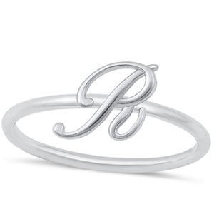 .925 Sterling Silver Cursive Initial R Ring Sizes 4-10