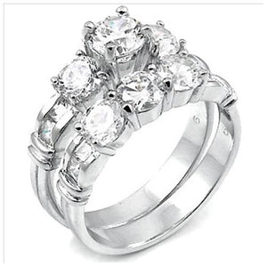 Sterling Silver .75 carat Round cut CZ and Princess cut Channel set Three Stone Wedding ring set 5-9