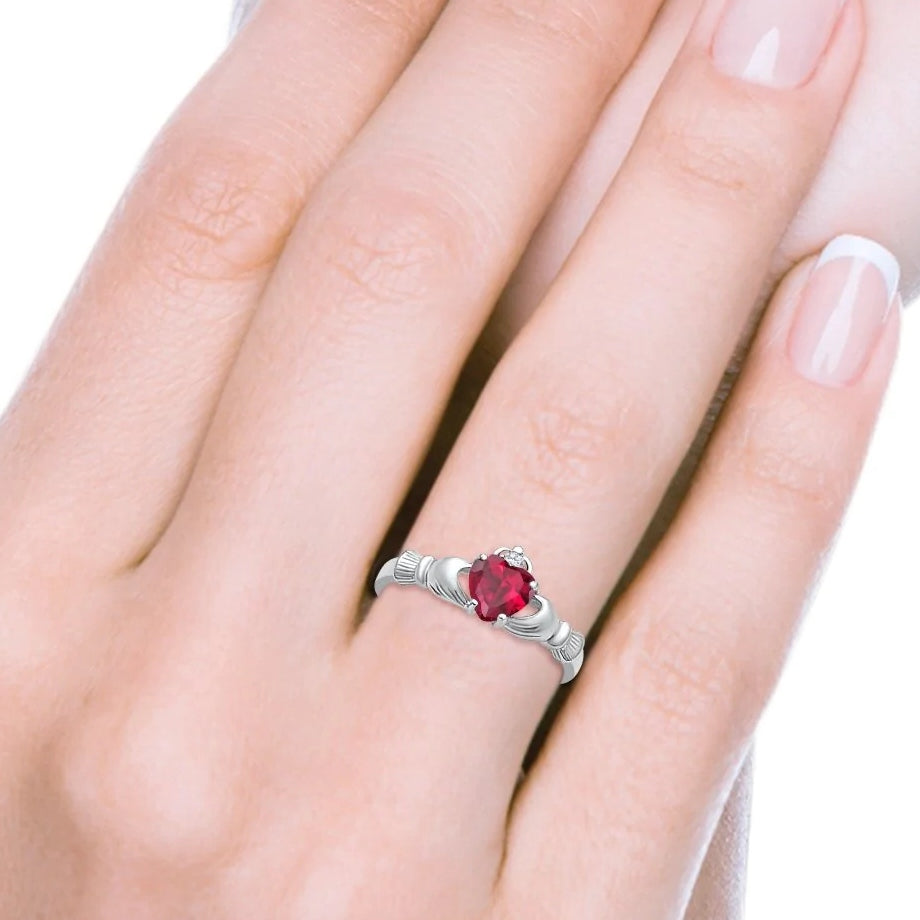 Silver ruby heart ring