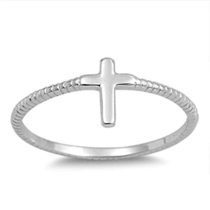 .925 Sterling Silver Cross Ring Sizes 2-10 Beaded Upright Vertical