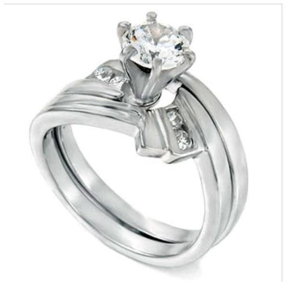 .925 Sterling Silver CZ Clear Brilliant Round Cut Wedding Ring Set Sizes 5-9