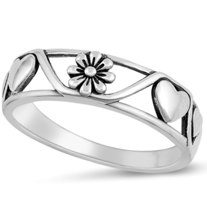 Flower and hearts ring