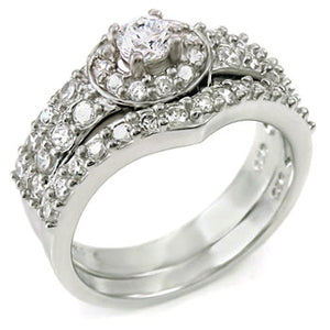 Sterling Silver Round cut Halo CZ Wedding Ring Set size 5-9 by Blades and Bling Sterling Silver Jewelry