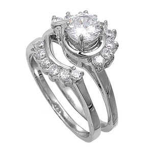Sterling Silver CZ 3 carat Brilliant Round Cut Flower Design with Sidestones Wedding Ring Set Size 5-10 by  Blades and Bling Sterling Silver Jewelry