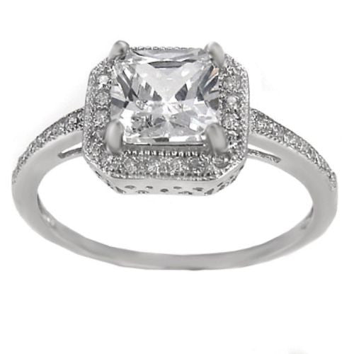 Sterling Silver Halo CZ Princess Cut Engagement Ring size 4-9 - Blades and Bling Sterling Silver Jewelry