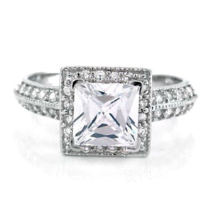 Sterling Silver Halo CZ Engagement Ring Princess Cut size  4-11 - Blades and Bling Sterling Silver Jewelry