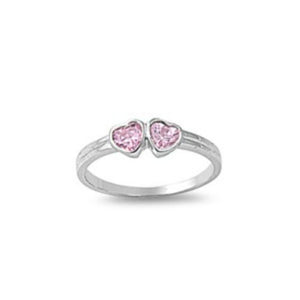 Sterling Silver Pink Topaz CZ Twin Hearts Ring Size 1-5 by Blades and Bling Sterling Silver Jewelry