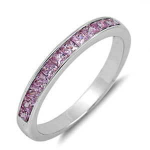 Sterling Silver Pink Topaz CZ Princess Cut Wedding Band Ring size 5-10 by Blades and Bling Sterling Silver Jewelry