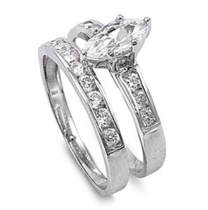 Sterling Silver CZ 1.25 carat Marquise Cut Channel Set Wedding Ring Set 4-10 - Blades and Bling Sterling Silver Jewelry