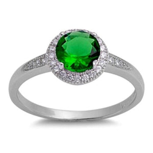 Sterling Silver Halo Green Emerald CZ Engagement Ring size 5-10 by  Blades and Bling Sterling Silver Jewelry 