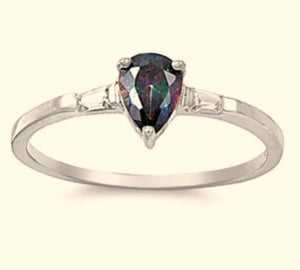 Sterling Silver Rainbow Mystic Topaz CZ Teardrop Engagement Ring size 4-9  Blades and Bling Sterling Silver Jewelry