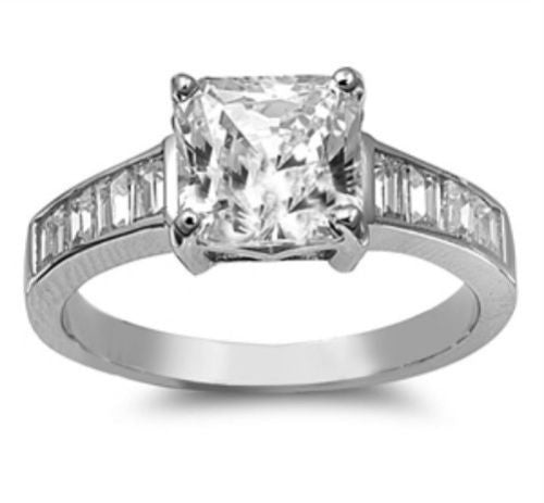 Sterling Silver CZ Princess Cut Engagement Ring size 5-11 - Blades and Bling Sterling Silver Jewelry