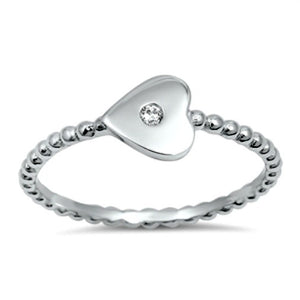 Rope band ring with sideways heart with an April diamond CZ birthstone