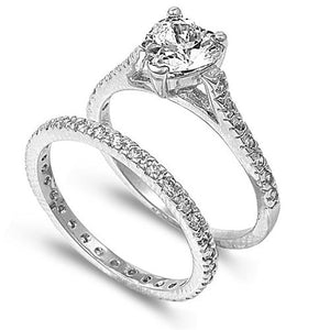Sterling Silver CZ 2.5 carat Heart cut Wedding Ring Set Size 5-10 by  Blades and Bling Sterling Silver Jewelry