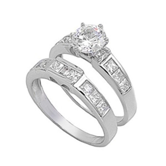 Sterling Silver CZ 1 carat Brilliant Round Cut Solitaire Wedding Ring Set 5-11 - Blades and Bling Sterling Silver Jewelry