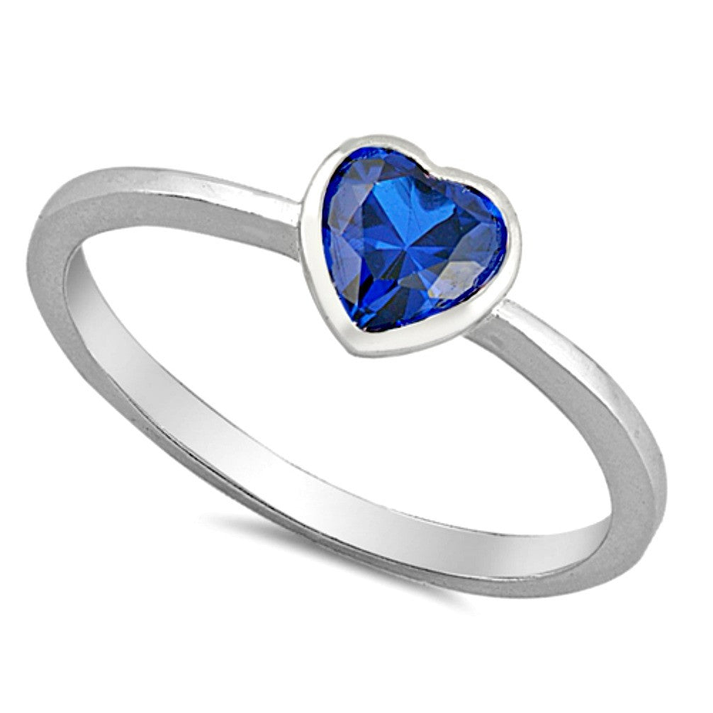 Heart cut blue sapphire silver ring for a new baby gift or christening or a womens ring