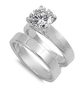 Sterling Silver CZ 3 carat Brilliant Round Cut Plain Band Solitaire Wedding Ring Set 5-10 - Blades and Bling Sterling Silver Jewelry