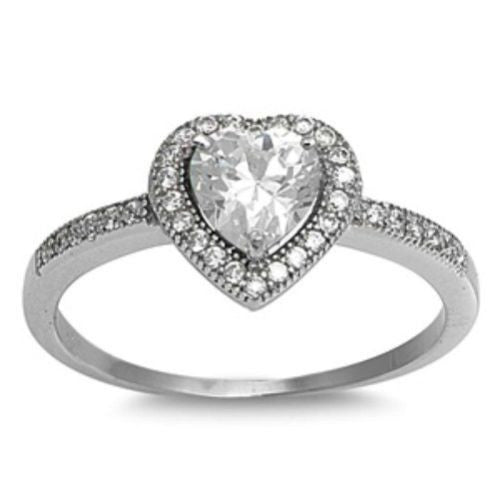 Sterling Silver Halo CZ Heart Engagement Ring size 4-10 - Blades and Bling Sterling Silver Jewelry