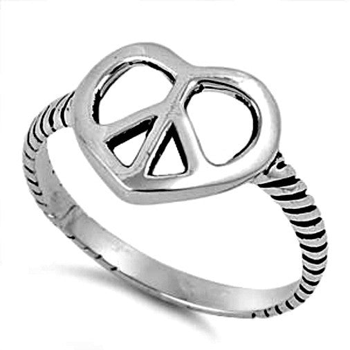 Womens and girls heart peace sign ring