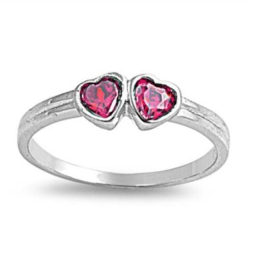 Sterling Silver Ruby Red CZ Twin Heart Ring Size 1-5 by Blades and Bling Sterling Silv1 er Jewelry