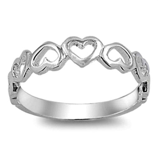 .925 Sterling Silver Heart Eternity Ring Kids and Ladies Size 4-10