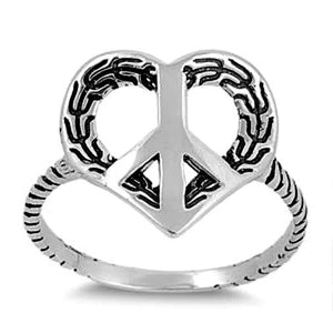 Womens and girls peace symbol heart ring