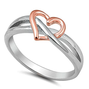 .925 Sterling Silver and Rose Gold Open Heart Infinity Ring Ladies Size 4-10 by  Blades and Bling Sterling Silver Jewelry