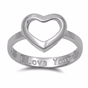 .925 Sterling Silver Open Heart Engraved I Love You Ladies ring size 4-10