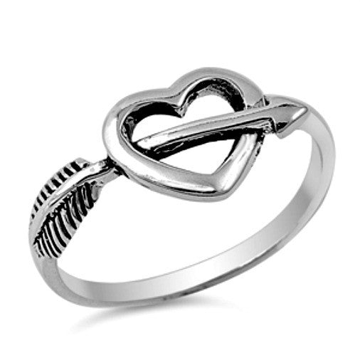 .925 Sterling Silver Heart with Arrow Ring Ladies Size 4-10