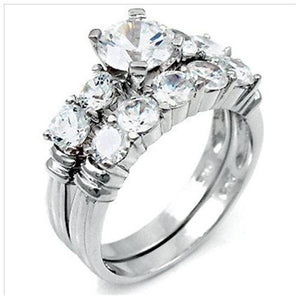 Sterling Silver 2 carat Round Cut CZ Five Stone Wedding Ring Set size 5-9