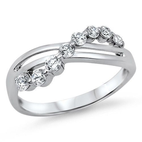 Sterling Silver CZ Infinity Journey Wedding Band Ring size 4-12 - Blades and Bling Sterling Silver Jewelry