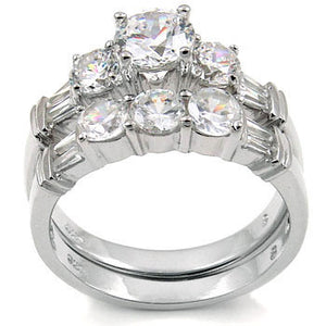 Sterling Silver Round cut CZ Three Stone Wedding Ring Set size 5-9 by Blades and Bling Sterling Silver Jewelry