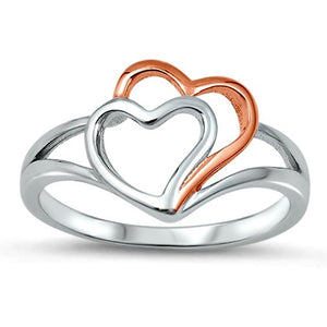 .925 Sterling Silver and Rose Gold Double Open Heart Ring Ladies Size 4-10 by  Blades and Bling Sterling Silver Jewelry