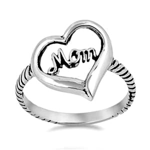 .925 Sterling Silver Mom Heart ring Ladies size 4-13 by  Blades and Bling Sterling Silver Jewelry