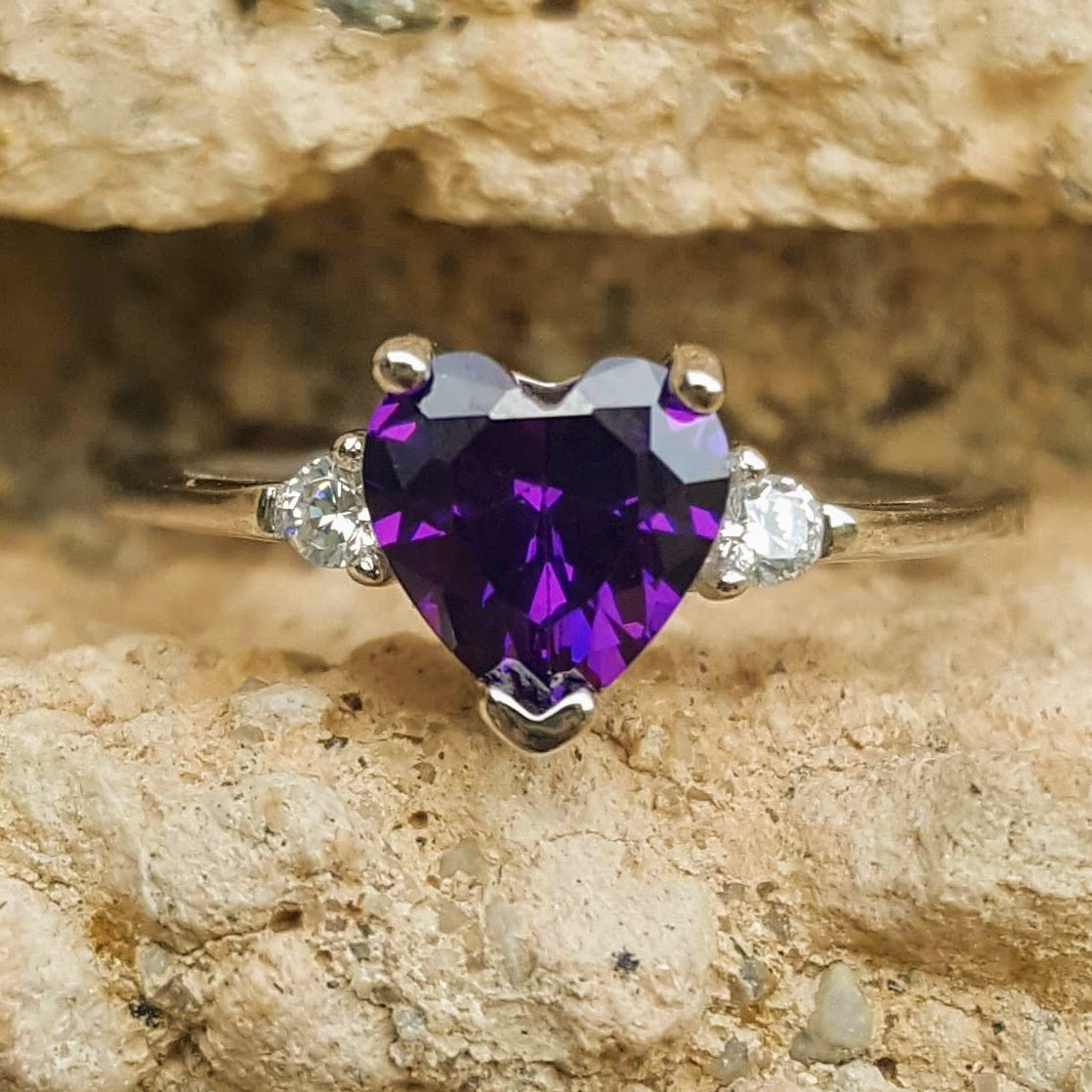 Sterling Silver Amethyst Heart cut Kids and Ladies ring size 3-12