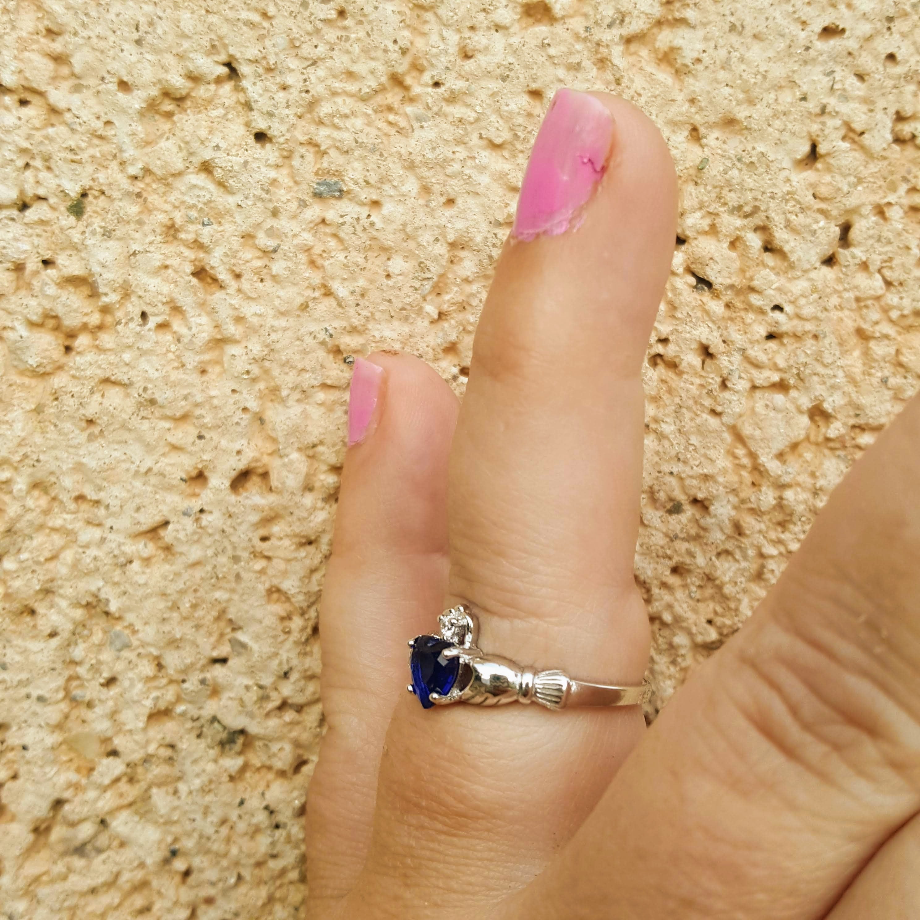 Sapphire heart ring side view