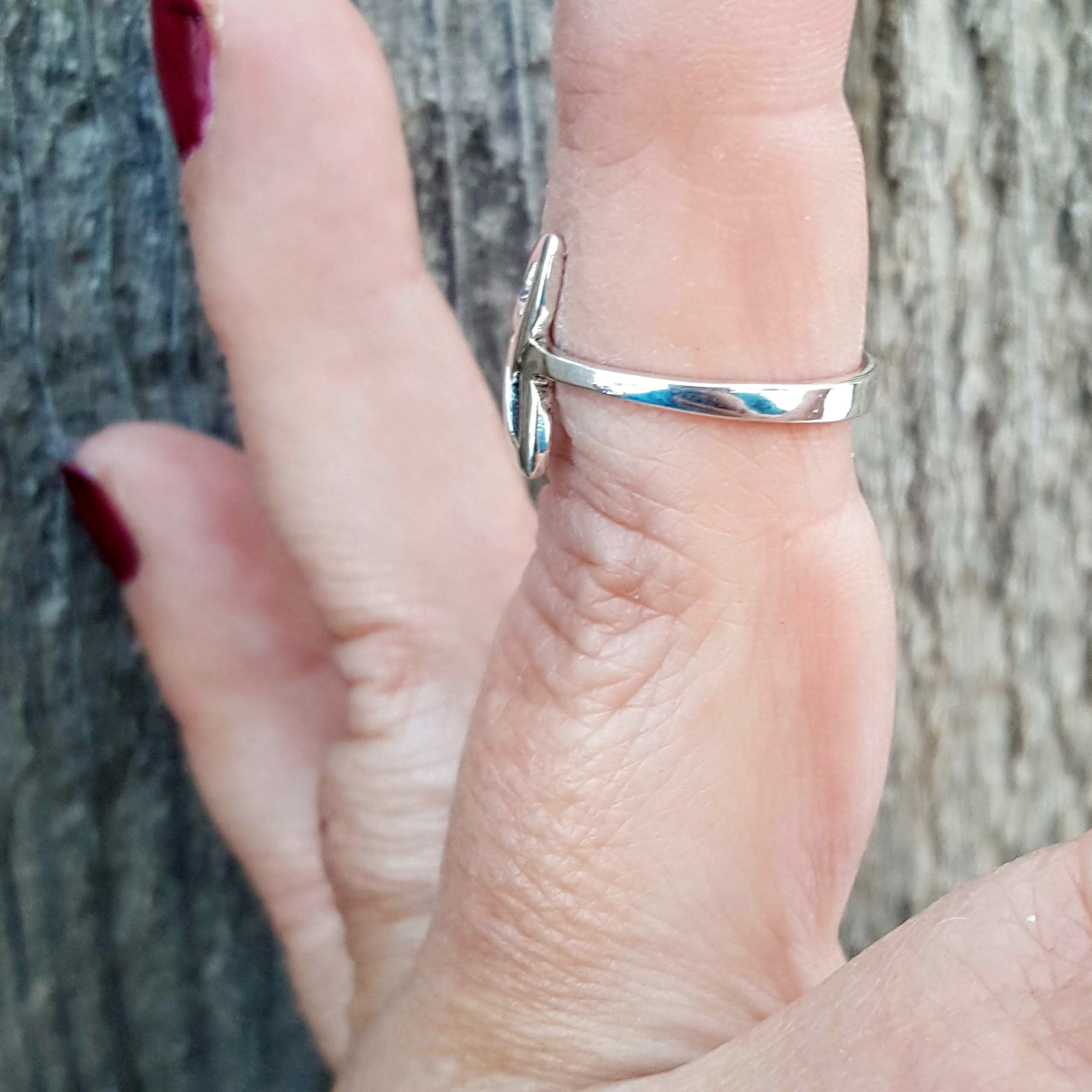 Triad Ring on finger in Silver finish