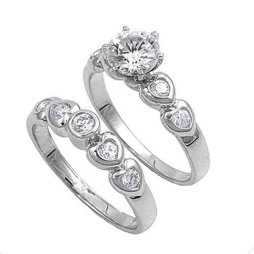Sterling Silver CZ Brilliant Round Cut Bezel Set Wedding Ring Set 5-10 by  Blades and Bling Sterling Silver Jewelry