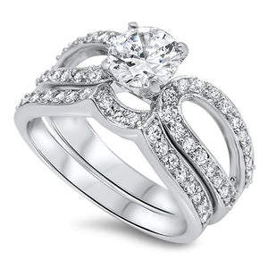 Sterling Silver CZ 1 carat Brilliant Round Cut Open Band  Wedding Ring Set 5-10 - Blades and Bling Sterling Silver Jewelry