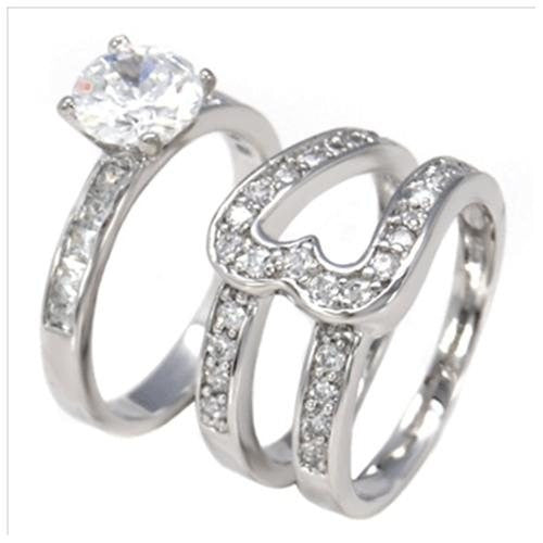 Sterling Silver 2 carat Round cut Engagement Ring and Ring Guard Set size 5-9