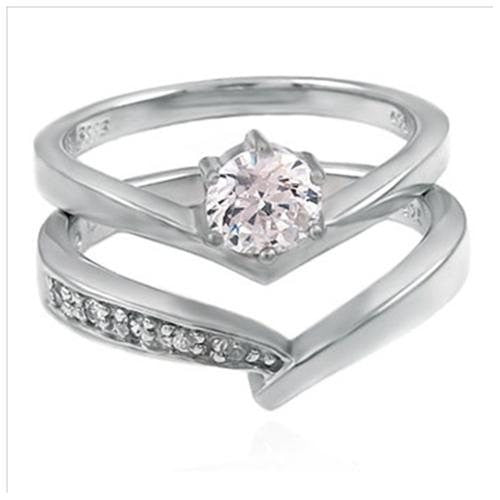 Sterling Silver .50 carat Round Cut Chevron V Shaped Wedding Ring Set size 5-9