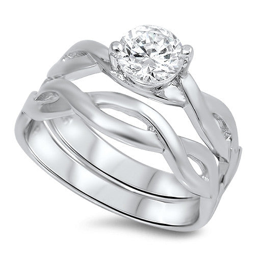 Sterling Silver CZ Infinity Band Solitaire Wedding Ring Set 5-10 by  Blades and Bling Sterling Silver Jewelry