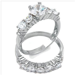 Sterling Silver 2 carat Round Cut CZ Five Stone Wedding Ring Set size 5-9
