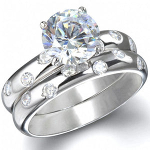 Sterling Silver 2 carat Round Cut CZ Etoile Wedding Ring set size 5-9