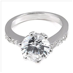 Sterling Silver 1.5 carat Round Cut CZ 6-Prong Set Engagement Ring size 5-9