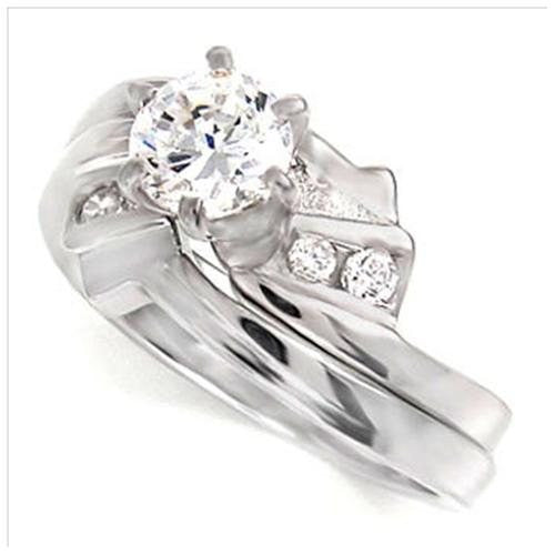 Sterling Silver 1.25 carat Round cut CZ Fan Wedding Ring Set size 5-9