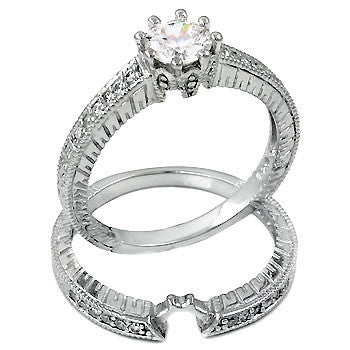 Sterling Silver .75 carat Vintage Look Round cut CZ Wedding Ring Set size 5-9