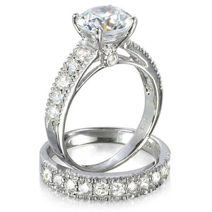 Sterling Silver 3.25 carat Round Cut CZ Big Bling Wedding Ring set size 4 5 6 7 8 9 - Blades and Bling Sterling Silver Jewelry