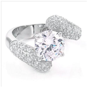 Sterling Silver 2 Carat Round Cut CZ Modern Pave Set Bypass Wrap Band Engagement Ring size 5-9