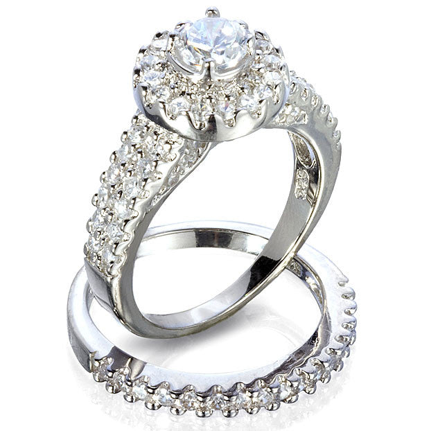 Sterling Silver Halo Round cut CZ Antique Style Wedding Ring Set Size 5-9 - Blades and Bling Sterling Silver Jewelry